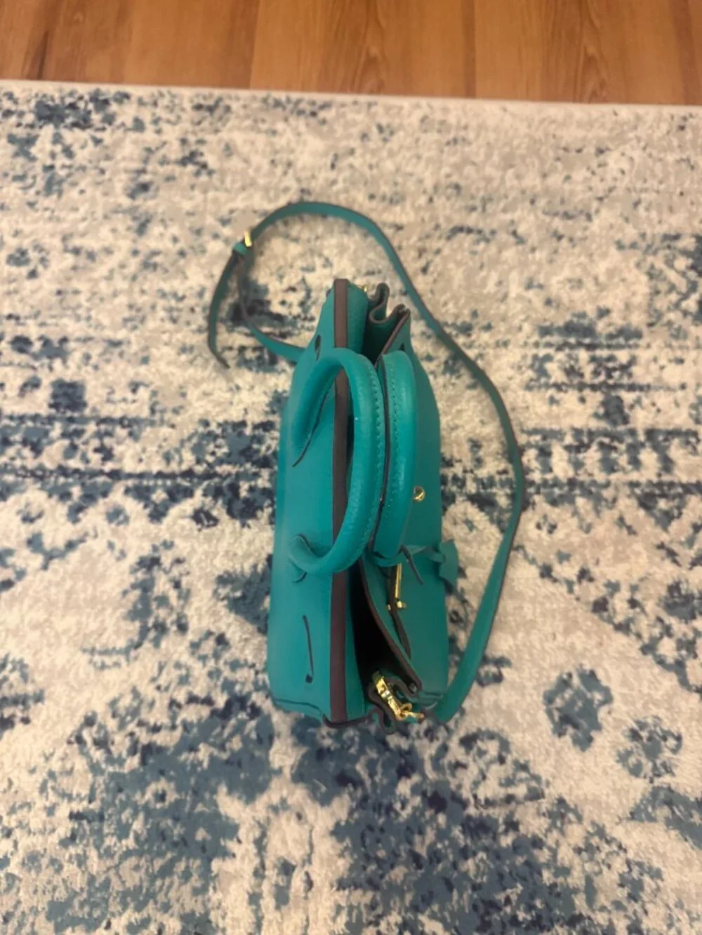 Ainifeel Turquoise Leather Tote Bag